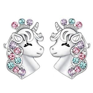 Silver Zircon Unicorn Earrings